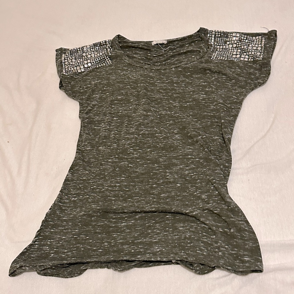 Dark Green shirt with Rhinestones and cute ribbed spine design